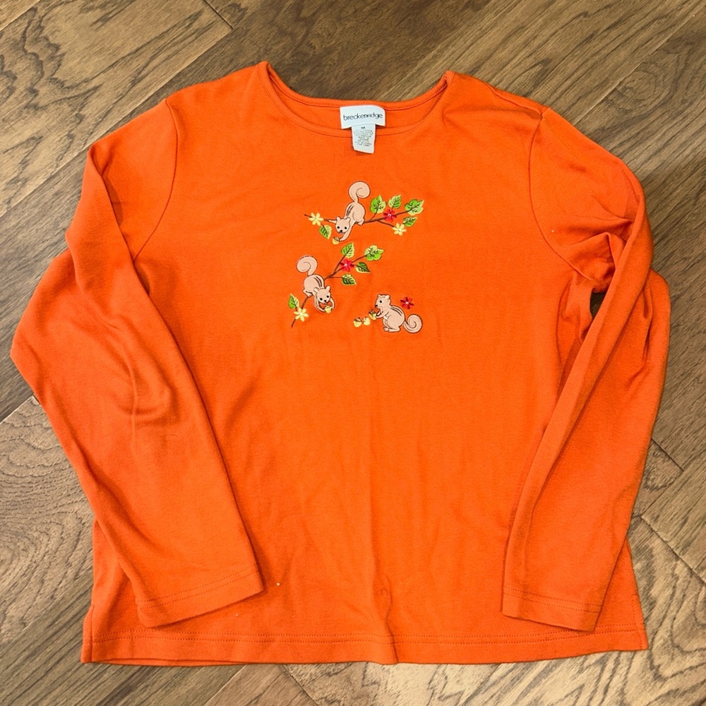 Breckenridge Orange Long Sleeve Tee with Squirrel Design Fall